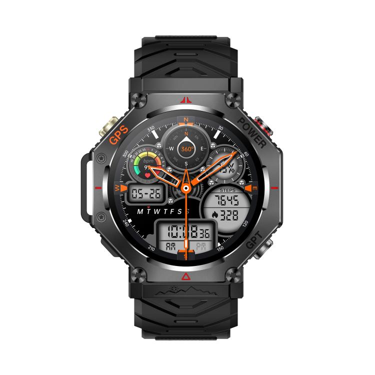 KC91 1.39 inch IPS Screen 3ATM Outdoor GPS Smart Watch with Flashlight(Black) by bashfashion