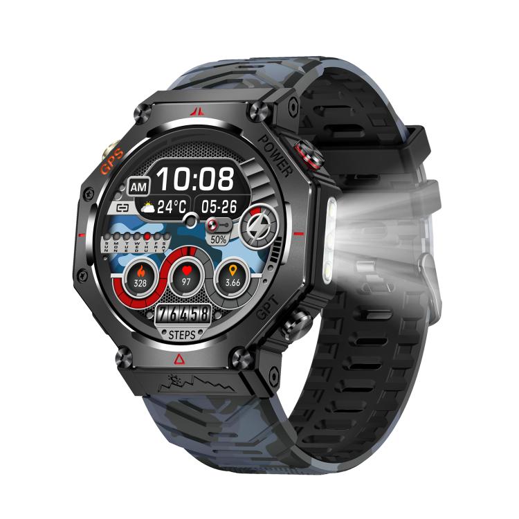 KC91 1.39 inch IPS Screen 3ATM Outdoor GPS Smart Watch with Flashlight(Camouflage) by bashfashion