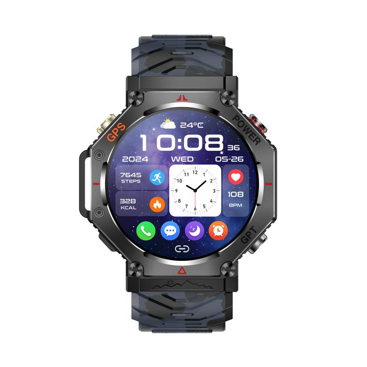 KC91 1.39 inch IPS Screen 3ATM Outdoor GPS Smart Watch with Flashlight(Camouflage) by bashfashion