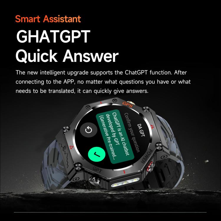 KC91 1.39 inch IPS Screen 3ATM Outdoor GPS Smart Watch with Flashlight(Camouflage) by bashfashion
