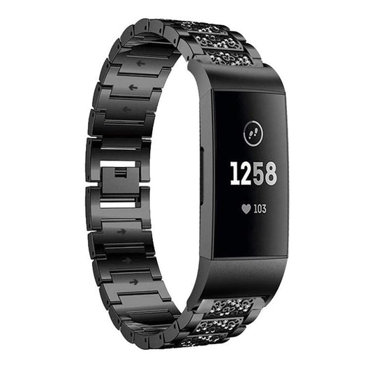 For Fitbit Charge 4 / 3 18mm xDfind Diamond Jewelry Stainless Steel Watch Band(Black) by xDfind