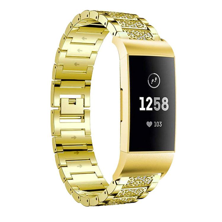 For Fitbit Charge 4 / 3 18mm xDfind Diamond Jewelry Stainless Steel Watch Band(Gold) by xDfind