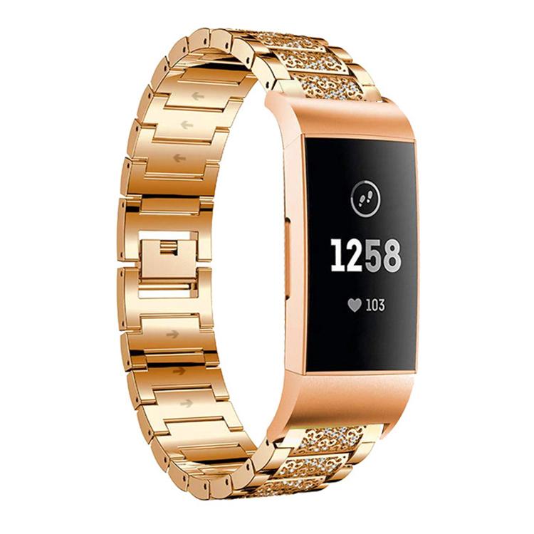 For Fitbit Charge 4 / 3 18mm xDfind Diamond Jewelry Stainless Steel Watch Band(Rose Gold) by xDfind