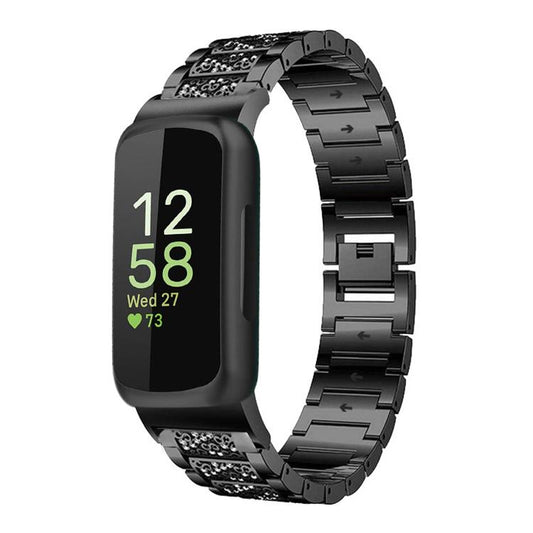 For Fitbit Inspire 3 12mm xDfind Diamond Jewelry Stainless Steel Watch Band(Black) by xDfind