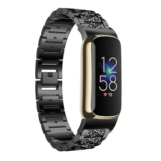 For Fitbit Luxe / Special Edition 12mm xDfind Diamond Jewelry Stainless Steel Watch Band(Black) by xDfind