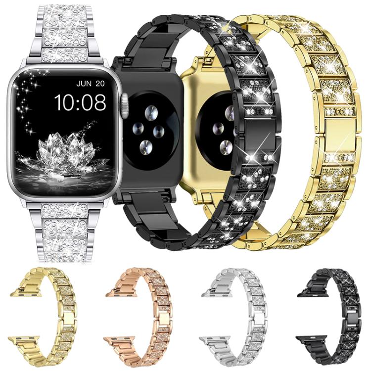 For Apple Watch 42 / 44 / 45 / 46 / 49mm xDfind Diamond Jewelry Stainless Steel Watch Band(Rose Gold) by xDfind