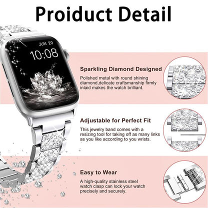 For Apple Watch 42 / 44 / 45 / 46 / 49mm xDfind Diamond Jewelry Stainless Steel Watch Band(Gold) by xDfind