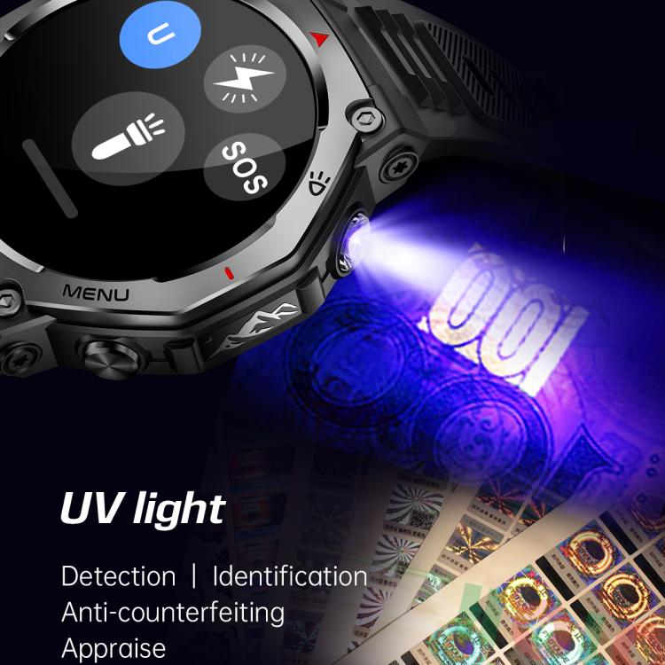 KT85 1.43 inch Screen 5ATM Outdoor Sports Smart Watch with Strong Flashlight(Grey) by bashfashion