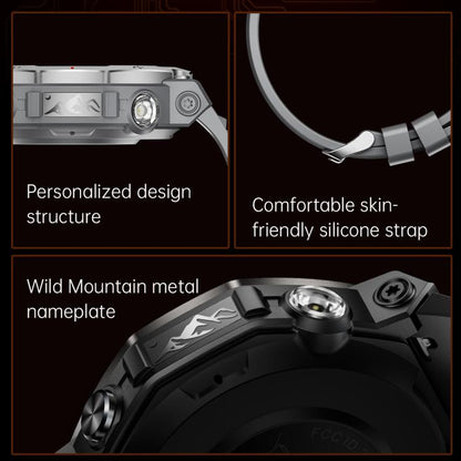 KT85 1.43 inch Screen 5ATM Outdoor Sports Smart Watch with Strong Flashlight(Grey) by bashfashion