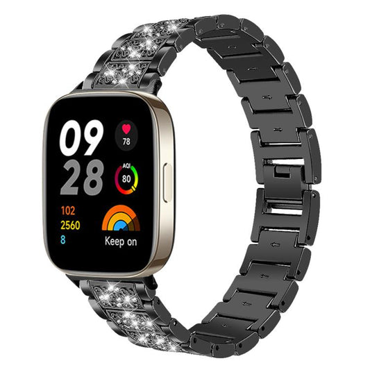 For Redmi Watch 3 20mm xDfind Diamond Jewelry Stainless Steel Watch Band(Black) by xDfind