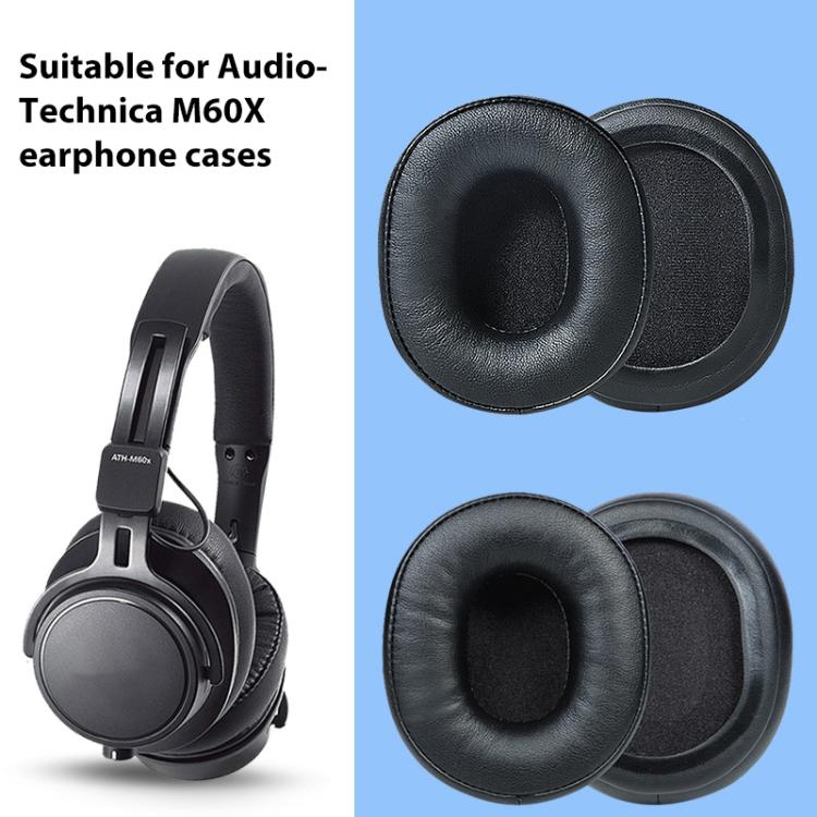 2pcs Sponge Earmuffs Replacement Earpads For Audio Technica ATH-M60X, Model:Black Lambskin by bashfashion