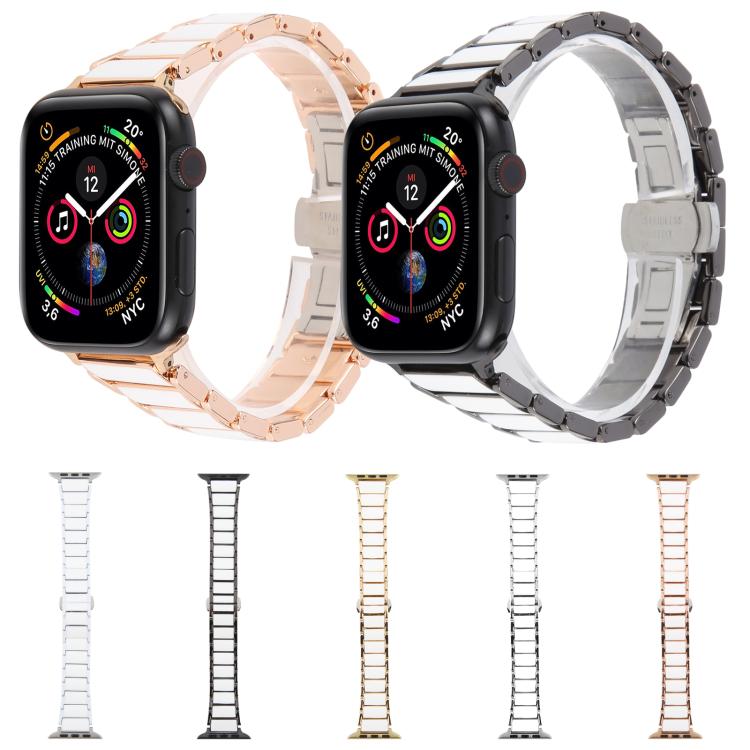 For Apple Watch 46mm / 49mm / 45mm / 44mm Three Beads Ceramics 18mm Steel Watch Band(Rose Gold White) by bashfashion