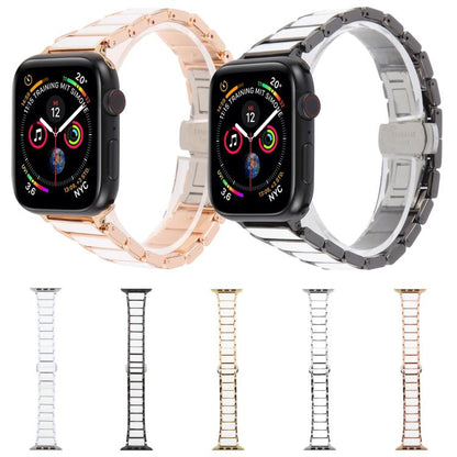 For Apple Watch 46mm / 49mm / 45mm / 44mm Three Beads Ceramics 18mm Steel Watch Band(Rose Gold White) by bashfashion