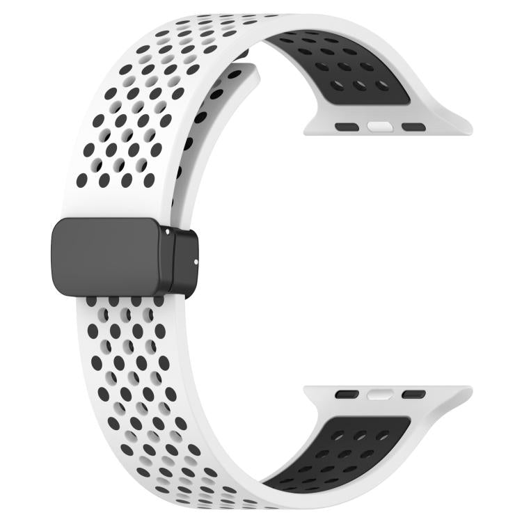 For Apple Watch 46mm / 49mm / 45mm / 44mm Magnetic Buckle Breathable Silicone Watch Band(White Black) by bashfashion