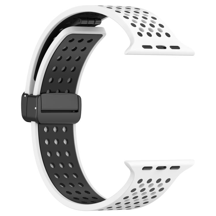 For Apple Watch 46mm / 49mm / 45mm / 44mm Magnetic Buckle Breathable Silicone Watch Band(White Black) by bashfashion