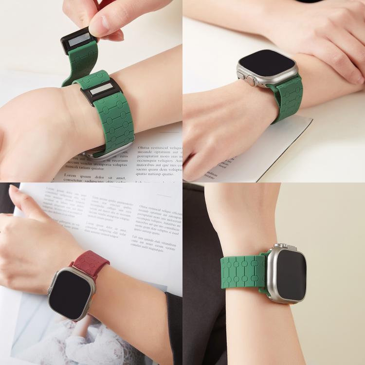 For Apple Watch 46mm / 49mm / 45mm / 44mm Magnetic Buckle Breathable Silicone Watch Band(Deep) by bashfashion