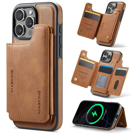 For iPhone 16 Pro Max MAGKING K3 Series MagSafe RFID Card Bag Detachable Phone Case(Brown) by MAGKING