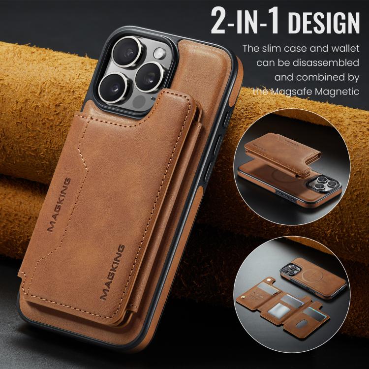 For iPhone 16 Pro Max MAGKING K3 Series MagSafe RFID Card Bag Detachable Phone Case(Brown) by MAGKING