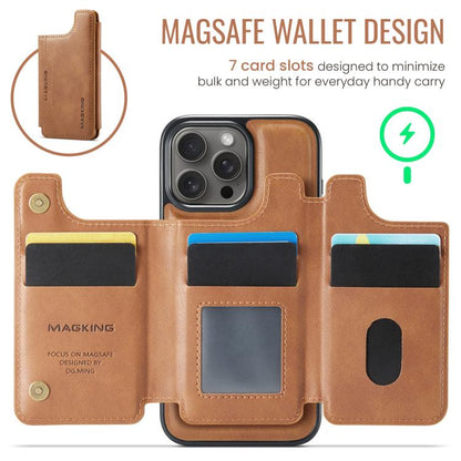 For iPhone 16 Pro Max MAGKING K3 Series MagSafe RFID Card Bag Detachable Phone Case(Brown) by MAGKING