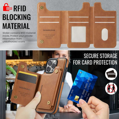 For iPhone 16 Pro Max MAGKING K3 Series MagSafe RFID Card Bag Detachable Phone Case(Brown) by MAGKING