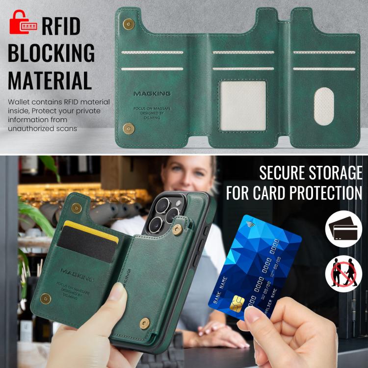 For iPhone 16 Pro MAGKING K3 Series MagSafe RFID Card Bag Detachable Phone Case(Green) by MAGKING