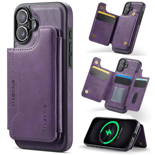 For iPhone 16 Plus MAGKING K3 Series MagSafe RFID Card Bag Detachable Phone Case(Purple) by MAGKING