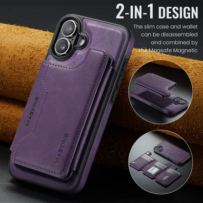 For iPhone 16 Plus MAGKING K3 Series MagSafe RFID Card Bag Detachable Phone Case(Purple) by MAGKING
