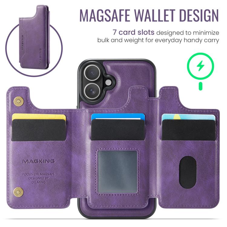 For iPhone 16 Plus MAGKING K3 Series MagSafe RFID Card Bag Detachable Phone Case(Purple) by MAGKING