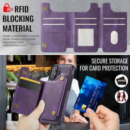 For iPhone 16 Plus MAGKING K3 Series MagSafe RFID Card Bag Detachable Phone Case(Purple) by MAGKING