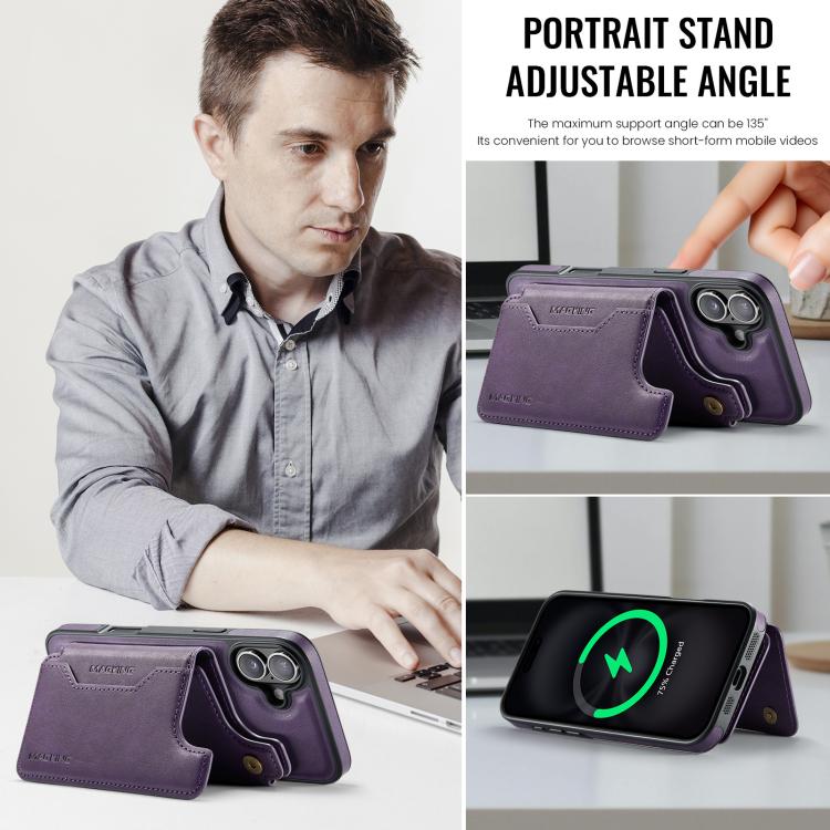 For iPhone 16 Plus MAGKING K3 Series MagSafe RFID Card Bag Detachable Phone Case(Purple) by MAGKING
