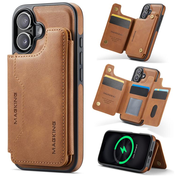 For iPhone 16 MAGKING K3 Series MagSafe RFID Card Bag Detachable Phone Case(Brown) by MAGKING