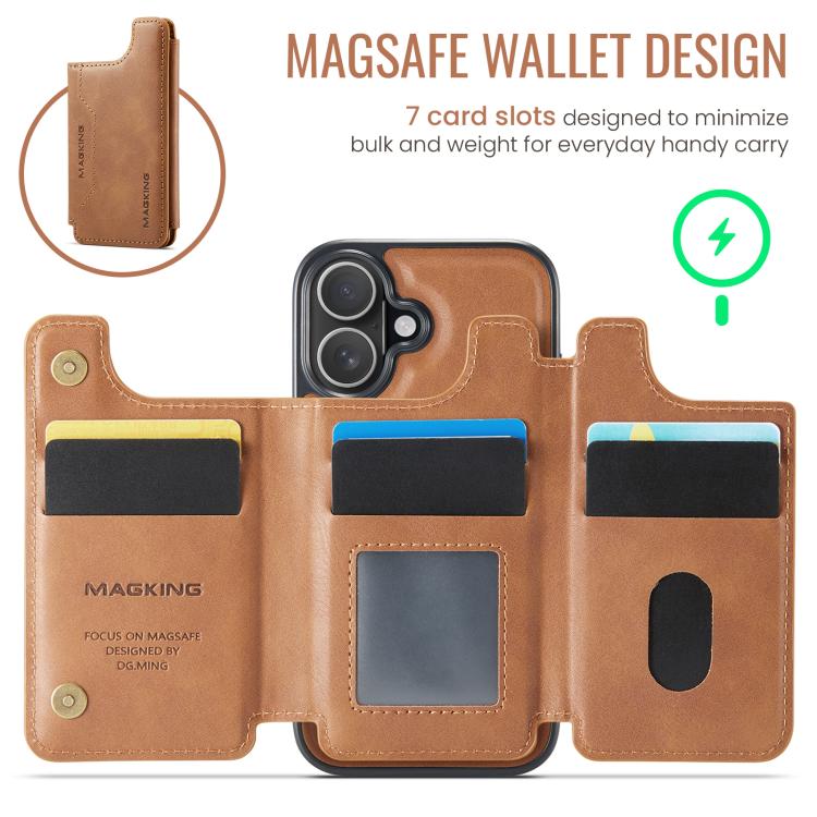 For iPhone 16 MAGKING K3 Series MagSafe RFID Card Bag Detachable Phone Case(Brown) by MAGKING