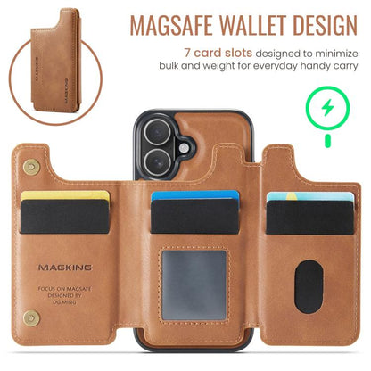 For iPhone 16 MAGKING K3 Series MagSafe RFID Card Bag Detachable Phone Case(Brown) by MAGKING