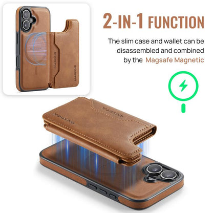 For iPhone 16 MAGKING K3 Series MagSafe RFID Card Bag Detachable Phone Case(Brown) by MAGKING