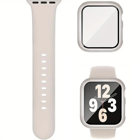 For Apple Watch Ultra 3 / 2 / 1 49mm Pin Buckle Silicone Watch Band with Film Integrated PC Case(Starlight) by bashfashion
