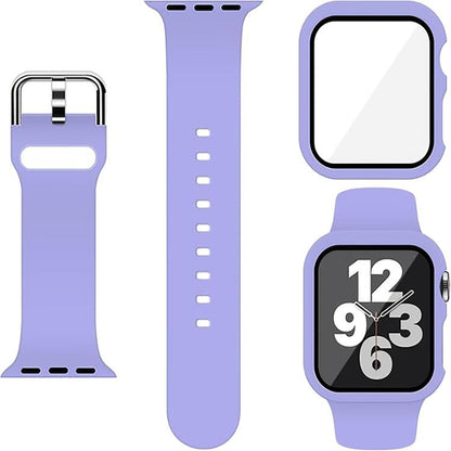 For Apple Watch Ultra 3 / 2 / 1 49mm Pin Buckle Silicone Watch Band with Film Integrated PC Case(Purple) by bashfashion