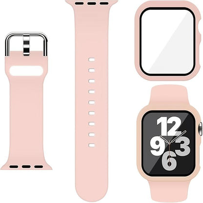 For Apple Watch Ultra 3 / 2 / 1 49mm Pin Buckle Silicone Watch Band with Film Integrated PC Case(Pink) by bashfashion