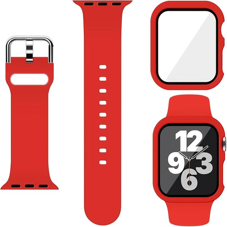 For Apple Watch Ultra 3 / 2 / 1 49mm Pin Buckle Silicone Watch Band with Film Integrated PC Case(Red) by bashfashion