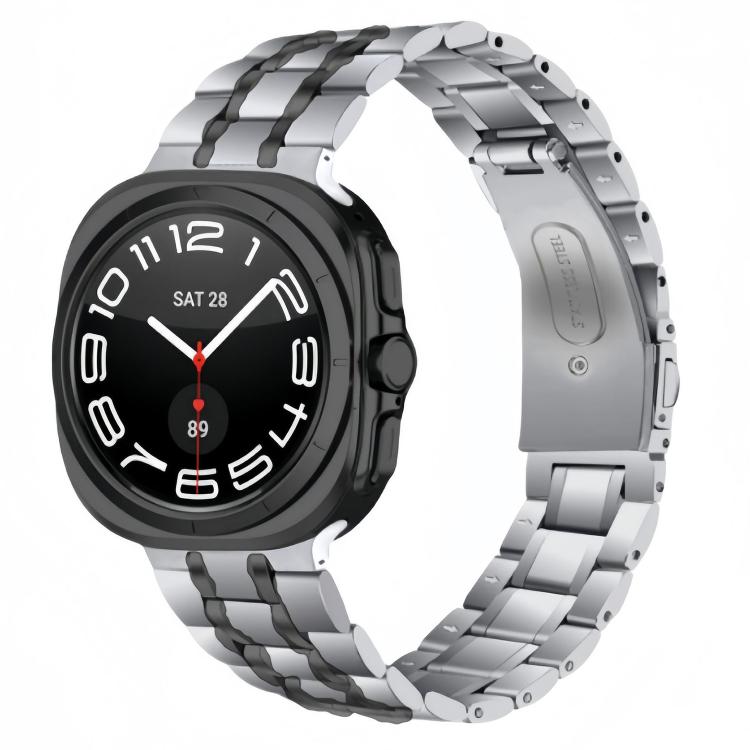 For Samsung Galaxy Watch Ultra / Ultra 2025 Five Beads Stainless Steel Metal Watch Band(Silver Black) by bashfashion