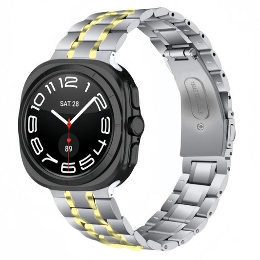 For Samsung Galaxy Watch Ultra / Ultra 2025 Five Beads Stainless Steel Metal Watch Band(Silver Gold) by bashfashion