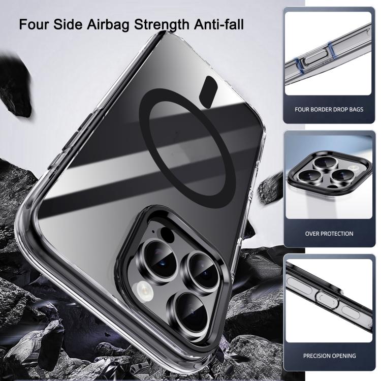 For iPhone 16 Pro Max iPAKY Mingxing Series MagSafe Magnetic Shockproof PC+TPU Phone Case(Transparent + Black) by iPAKY