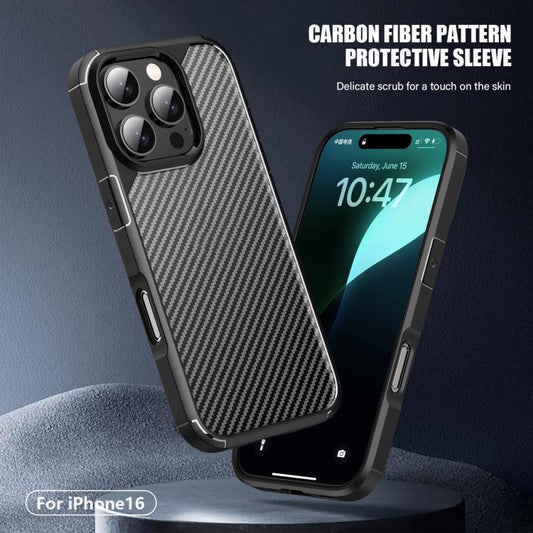 For iPhone 16 Pro Max iPAKY Pioneer Series Carbon Fiber PC+TPU Phone Case(Black) by iPAKY