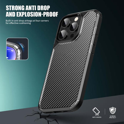 For iPhone 16 Pro Max iPAKY Pioneer Series Carbon Fiber PC+TPU Phone Case(Black) by iPAKY