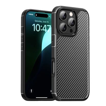 For iPhone 16 Pro iPAKY Pioneer Series Carbon Fiber PC+TPU Phone Case(Black) by iPAKY