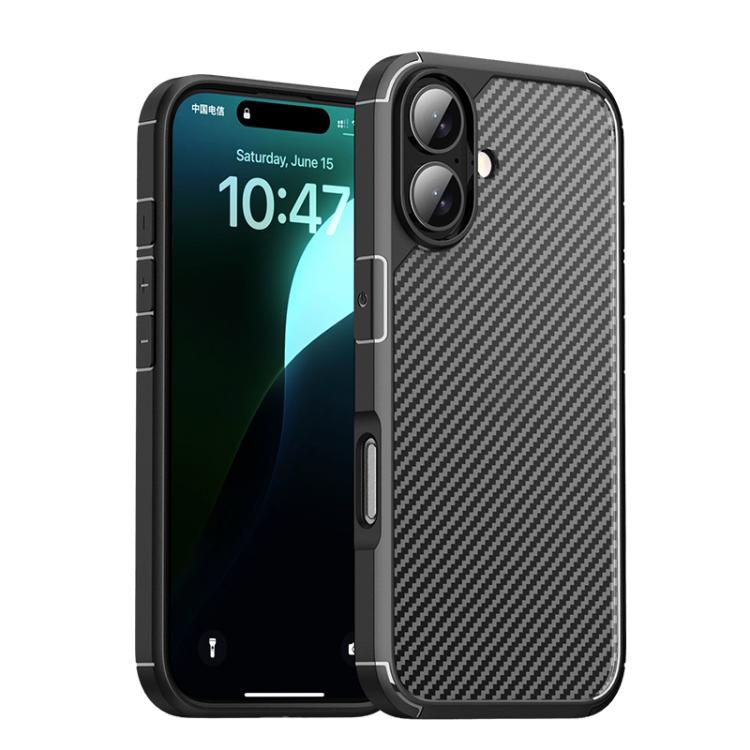 For iPhone 16 Plus iPAKY Pioneer Series Carbon Fiber PC+TPU Phone Case(Black) by iPAKY