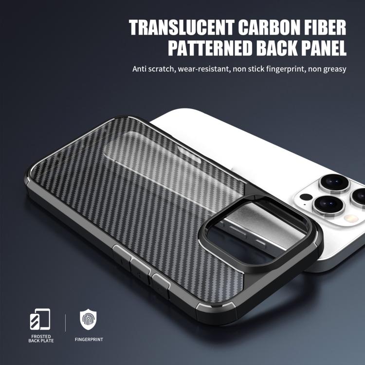For iPhone 16 iPAKY Pioneer Series Carbon Fiber PC+TPU Phone Case(Black) by iPAKY