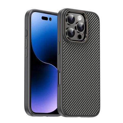 For iPhone 16 Pro Max iPAKY Star Lord Series Carbon Fiber Textured Oil Spray PC+TPU Phone Case(Grey) by iPAKY