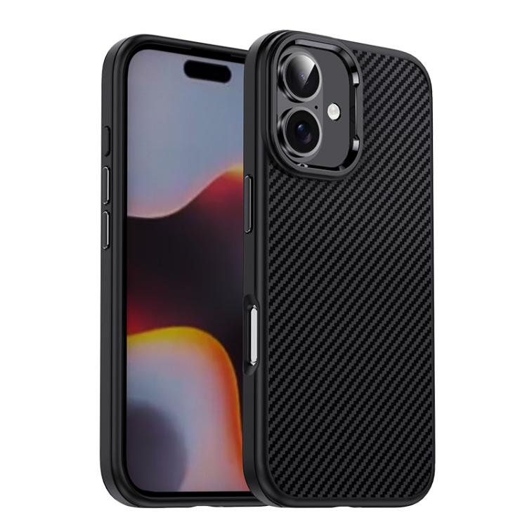 For iPhone 16 iPAKY Star Lord Series Carbon Fiber Textured Oil Spray PC+TPU Phone Case(Black) by iPAKY