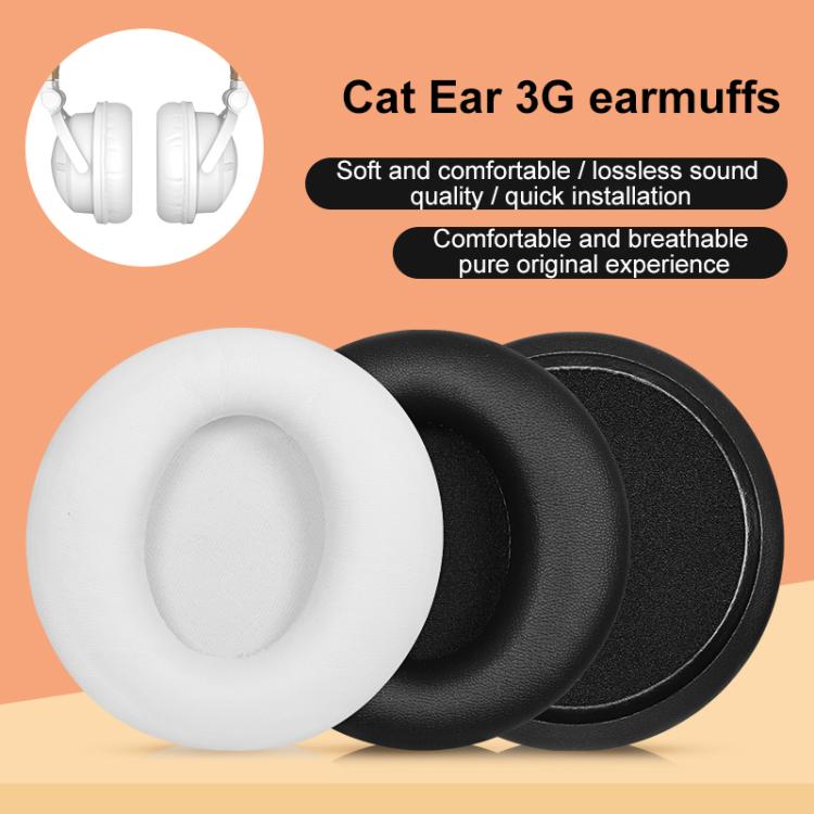 2pcs Protein Leather Earpads For Brookstone Yowu Selkirk Model Z 3G Cat Ear Headphone(Black) by bashfashion