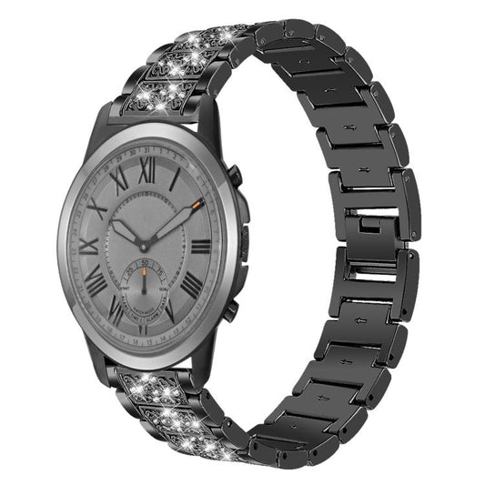 For Fossil Q Machine Hybrid Watch 22mm xDfind Diamond Jewelry Stainless Steel Watch Band(Black) by xDfind